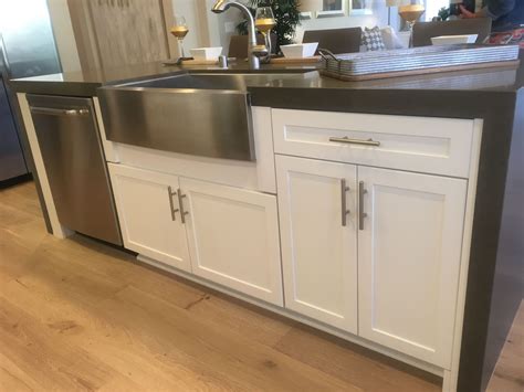 white appliances and stainless steel apron sink with stained cabinets|farmhouse apron sink white.